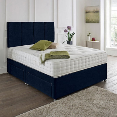 Dining Tables Zanzibar Headboard Divan Set , 2 Drawer On Same Side With Sprung 1500 Comfort Mattress - Chenille Indigo - Double - image 1