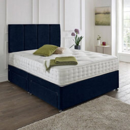 Dining Tables Zanzibar Headboard Divan Set , 2 Drawer On Same Side With Sprung 1500 Comfort Mattress - Chenille Indigo - Double - thumbnail 1