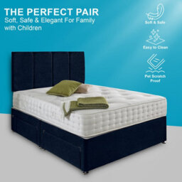 Dining Tables Zanzibar Headboard Divan Set , 2 Drawer On Same Side With Sprung 1500 Comfort Mattress - Chenille Indigo - Double - thumbnail 2