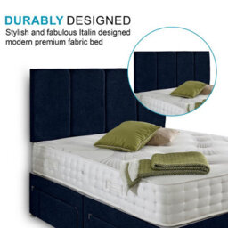 Dining Tables Zanzibar Headboard Divan Set , 2 Drawer On Same Side With Sprung 1500 Comfort Mattress - Chenille Indigo - Double - thumbnail 3