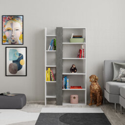 Decortie Lift Tall Modern Bookcase Display Unit 5 Tiers Freestanding White Retro Grey 150.5Cm