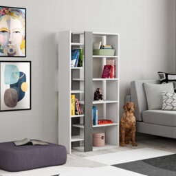 Decortie Lift Tall Modern Bookcase Display Unit 5 Tiers Freestanding White Retro Grey 150.5Cm - thumbnail 6