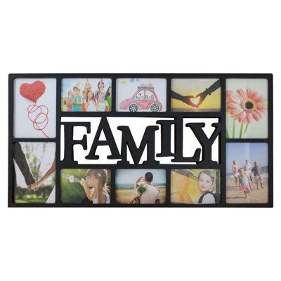 Deenz Black Family Collage Photo Frame 10 Photos Modern Wall Decor 36X73Cm Plastic Family Text