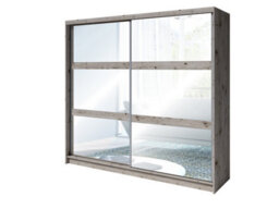 Arte Luxurious Mirrored Sliding Door Wardrobe 230Cm - Oak Wellington Finish, Double-Sided Storage For Modern Bedrooms - thumbnail 1