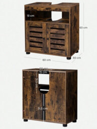 LEDREM Under Sink Cabinet Bathroom Storage Cupboard 60 X 30 X 63 Cm With 2 Louvre Doors Adjustable Board Rustic Brown - thumbnail 6