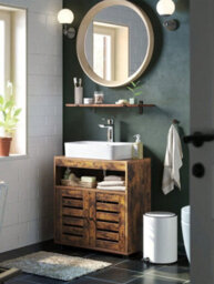 LEDREM Under Sink Cabinet Bathroom Storage Cupboard 60 X 30 X 63 Cm With 2 Louvre Doors Adjustable Board Rustic Brown - thumbnail 2
