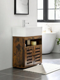 LEDREM Under Sink Cabinet Bathroom Storage Cupboard 60 X 30 X 63 Cm With 2 Louvre Doors Adjustable Board Rustic Brown - thumbnail 3