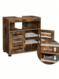 LEDREM Under Sink Cabinet Bathroom Storage Cupboard 60 X 30 X 63 Cm With 2 Louvre Doors Adjustable Board Rustic Brown - thumbnail 4