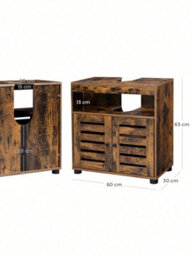LEDREM Under Sink Cabinet Bathroom Storage Cupboard 60 X 30 X 63 Cm With 2 Louvre Doors Adjustable Board Rustic Brown - thumbnail 5