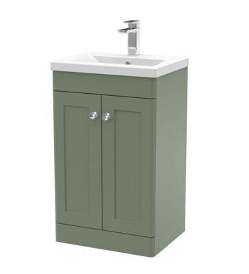 Nuie Classique 500mm Satin Green Floor Standing 2 Door Vanity Unit With Basin-Satin Green - image 1
