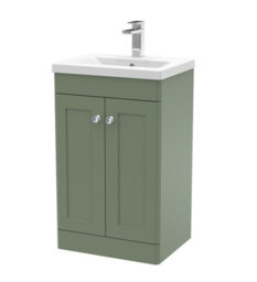 Nuie Classique 500mm Satin Green Floor Standing 2 Door Vanity Unit With Basin-Satin Green