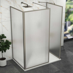 Royal Bathrooms Luxor 3 Sided Walk In Wet Room Fluted Shower Enclosure With 1200 X 800mm Stone Tray & Gun Metal Grey Frame 8mm Easy Clean Glass - thumbnail 4