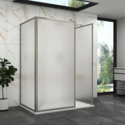 Royal Bathrooms Luxor 3 Sided Walk In Wet Room Fluted Shower Enclosure With 1200 X 800mm Stone Tray & Gun Metal Grey Frame 8mm Easy Clean Glass - thumbnail 3
