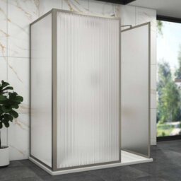 Royal Bathrooms Luxor 3 Sided Walk In Wet Room Fluted Shower Enclosure With 1200 X 800mm Stone Tray & Gun Metal Grey Frame 8mm Easy Clean Glass - thumbnail 1