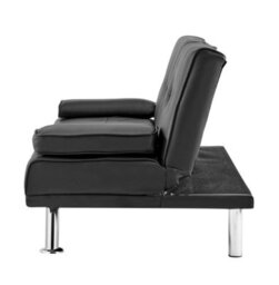Bravich Manhattan Sofa Bed 2 Seater Faux Leather Click Clack Black With Metal Feet & Flip Down Cup Holders - thumbnail 4