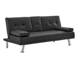 Bravich Manhattan Sofa Bed 2 Seater Faux Leather Click Clack Black With Metal Feet & Flip Down Cup Holders - thumbnail 5