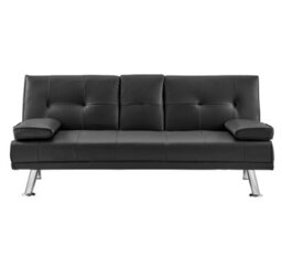 Bravich Manhattan Sofa Bed 2 Seater Faux Leather Click Clack Black With Metal Feet & Flip Down Cup Holders - thumbnail 1