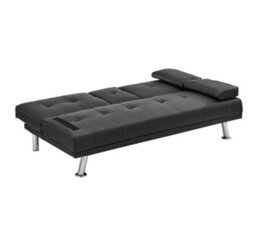 Bravich Manhattan Sofa Bed 2 Seater Faux Leather Click Clack Black With Metal Feet & Flip Down Cup Holders - thumbnail 8