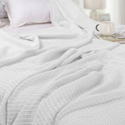 Ehc Cotton Soft Hand Woven Reversible Lightweight Adult Cellular Blanket, King Size 230 Cm X 250 Cm, White - thumbnail 5