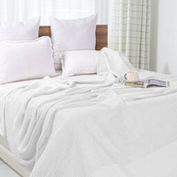 Ehc Cotton Soft Hand Woven Reversible Lightweight Adult Cellular Blanket, King Size 230 Cm X 250 Cm, White - thumbnail 2