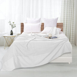Ehc Cotton Soft Hand Woven Reversible Lightweight Adult Cellular Blanket, King Size 230 Cm X 250 Cm, White - thumbnail 3
