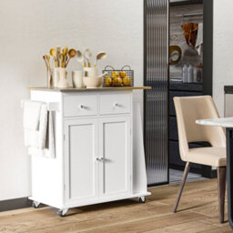 HOMCOM Kitchen Island Storage Cabinet Rolling Trolley With Wood Top, 3-Tier Spice Rack