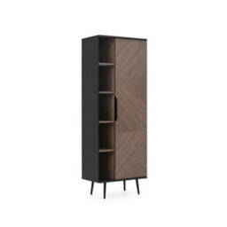 Arte Pinelli Tall Cabinet - Elegant Storage Solution In Black Graphite & Oak - W700mm X H1900mm X D410mm