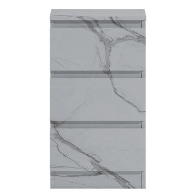 Zita White Marble Effect 3 Drawer Bedside Table - Modern Nightstand, (L) 40Cm X (W) 38Cm X (H) 68Cm, Stylish Bedroom Furniture - image 1