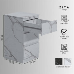 Zita White Marble Effect 3 Drawer Bedside Table - Modern Nightstand, (L) 40Cm X (W) 38Cm X (H) 68Cm, Stylish Bedroom Furniture - thumbnail 8
