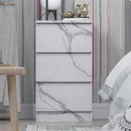 Zita White Marble Effect 3 Drawer Bedside Table - Modern Nightstand, (L) 40Cm X (W) 38Cm X (H) 68Cm, Stylish Bedroom Furniture - thumbnail 2