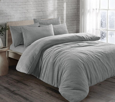 Homes & Linen Teddy Fleece Duvet Cover Set With Pillow Case Thermal Fleece Warm Cosy Soft Fur Teddy Bedding Duvet Cover Set