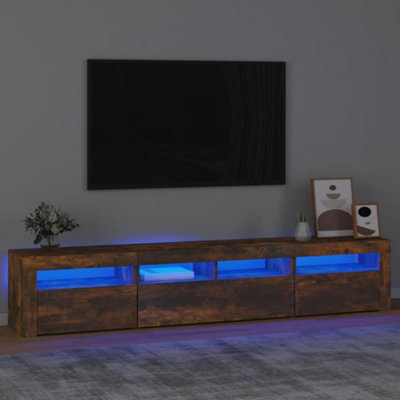 Vidaxl Tv Cabinet With Led Lights Smoked Oak 210X35X40 Cm - image 1