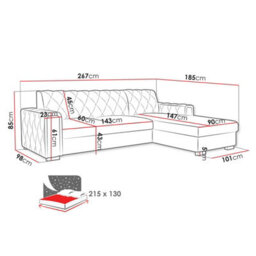 Roma Corner Sofa Bed Has Storage Polyurethane Foam Wave Springs Metal Legs Wooden Frame 267X85X185Cm Blue Left - thumbnail 4