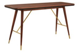 Premier Housewares Interiors By Premier Walnut Wood Console Table With Leather Trim, Modern Retro Entryway Table With Brass Accents, Console Table