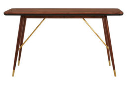 Premier Housewares Interiors By Premier Walnut Wood Console Table With Leather Trim, Modern Retro Entryway Table With Brass Accents, Console Table - thumbnail 3