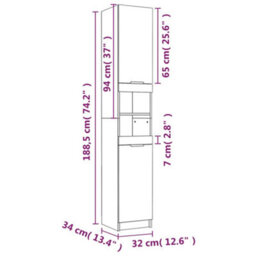 Vidaxl Bathroom Cabinet Smoked Oak 32X34X188.5 Cm Engineered Wood - thumbnail 3