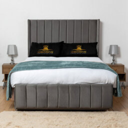 UKBEDFURNITURE Arizona Steel Plush Wingback Divan Bed Base With 54 Inch Headboard - No Storage - thumbnail 1