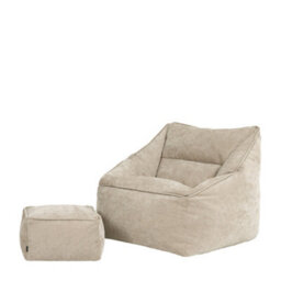 icon Natalia Chenille Adults Bean Bag Armchair And Pouffe, Ready Filled Large Beanbag And Footstool Natural Beige - thumbnail 3