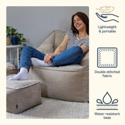 icon Natalia Chenille Adults Bean Bag Armchair And Pouffe, Ready Filled Large Beanbag And Footstool Natural Beige - thumbnail 5