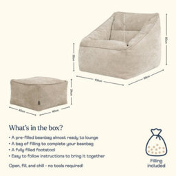 icon Natalia Chenille Adults Bean Bag Armchair And Pouffe, Ready Filled Large Beanbag And Footstool Natural Beige - thumbnail 7