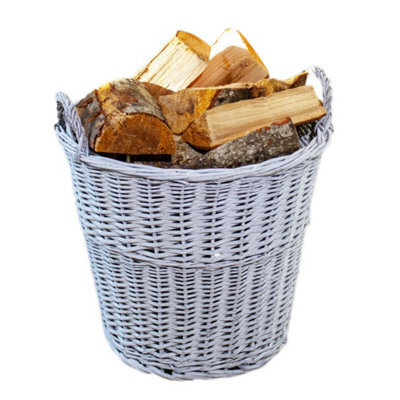 Grey Wicker Log Basket Large Round Wood Fireplace Throws Linen Toy Home Storage - image 1