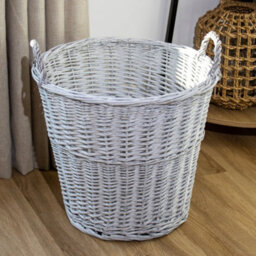 Grey Wicker Log Basket Large Round Wood Fireplace Throws Linen Toy Home Storage - thumbnail 5