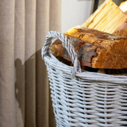 Grey Wicker Log Basket Large Round Wood Fireplace Throws Linen Toy Home Storage - thumbnail 2