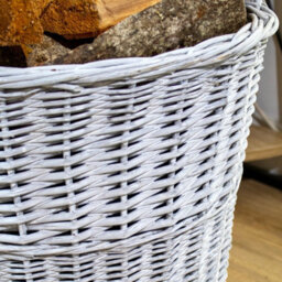Grey Wicker Log Basket Large Round Wood Fireplace Throws Linen Toy Home Storage - thumbnail 3