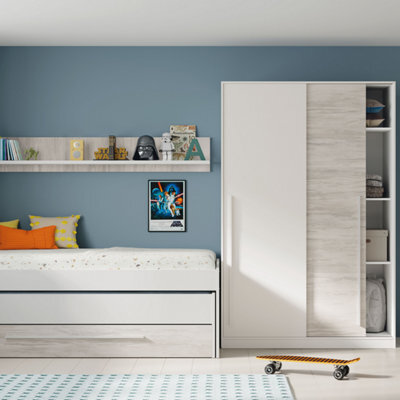 Direct Furniture Suppliers Ltd Top 2 Door Large Modern Sliding Bedroom Wardrobe - White & Light Oak Finish - H: 200Cm X W: 120Cm X D: 50Cm - image 1
