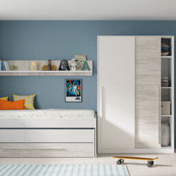Direct Furniture Suppliers Ltd Top 2 Door Large Modern Sliding Bedroom Wardrobe - White & Light Oak Finish - H: 200Cm X W: 120Cm X D: 50Cm - thumbnail 1