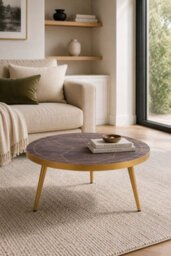 Silchester Round Coffee Table Dark Mango Walnut Gold Inlay
