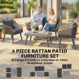 Outsunny 4 Piece Rattan Garden Furniture Set W/ Thick Cushions, Grey - thumbnail 4