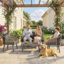 Outsunny 4 Piece Rattan Garden Furniture Set W/ Thick Cushions, Grey - thumbnail 9