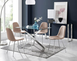 Furniturebox Uk Leonardo Glass And Chrome Metal Dining Table And 4 Cappuccino Beige Corona Silver Chairs Set
